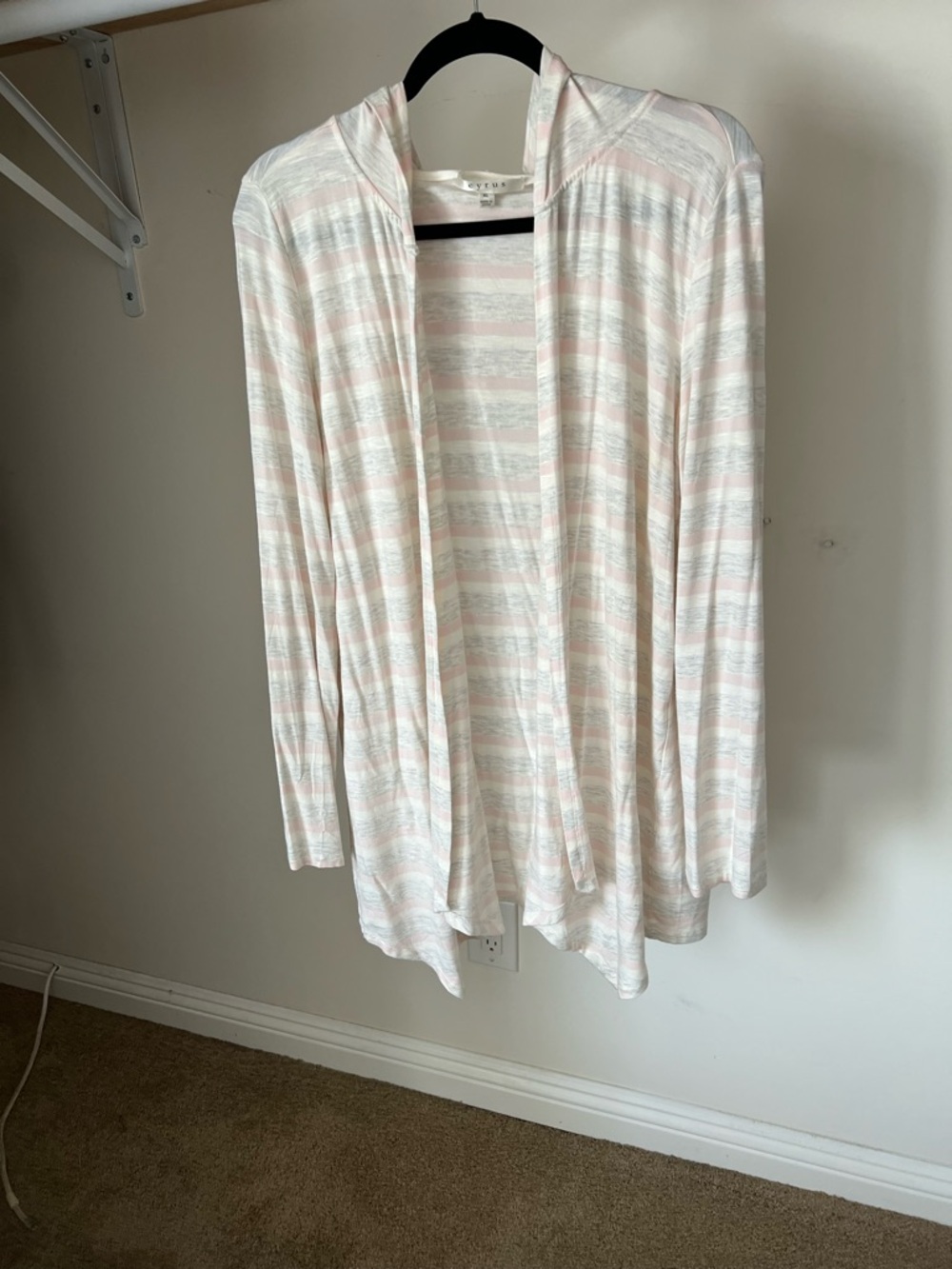 Cyrus women Light Pink and crème and light cray Striped Open-Front Cardigan